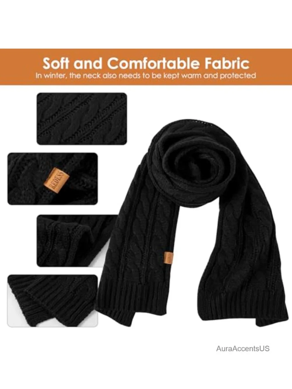 Chunky Knit Scarf Women Cashmere Acrylic Blend Winter Wrap